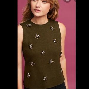 Mignon Doo for Anthropologie Wool Blend Jeweled Bee Top Size Small